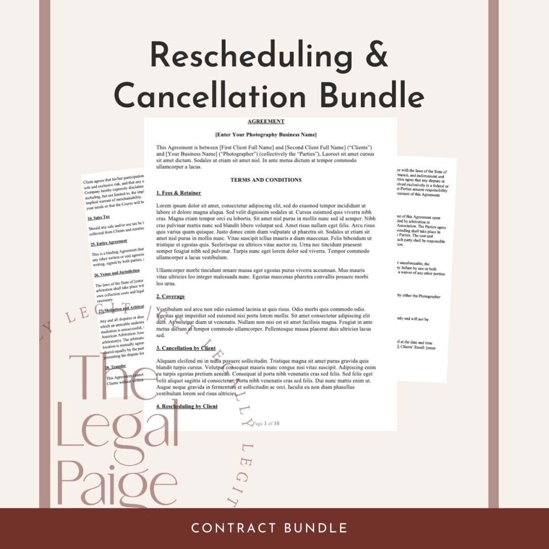 The Legal Paige - Contract Addendum, Rescheduling Contract, and Cancellation Contract Bundle