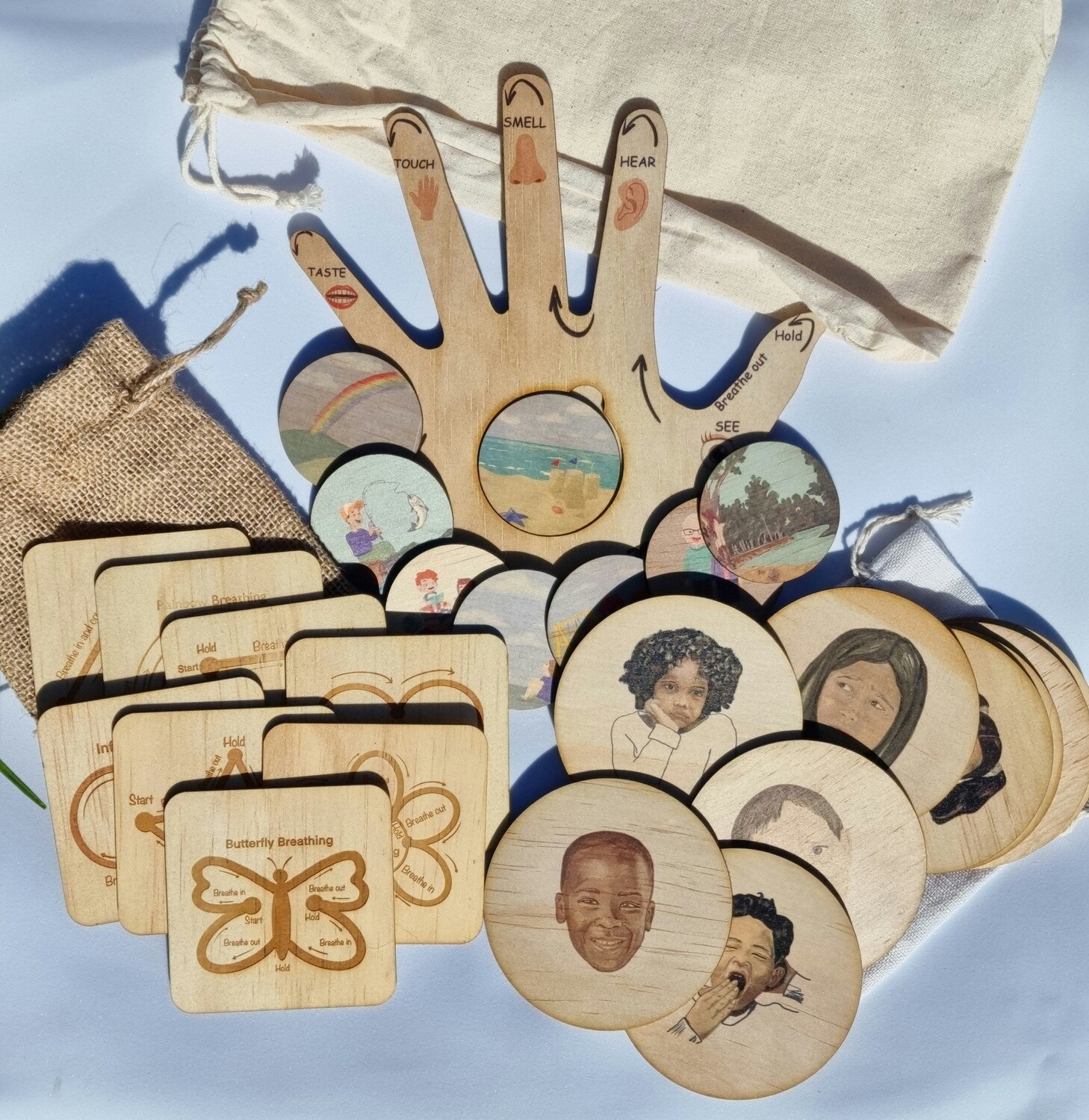 Bundle - Breathing Cards, Feelings face cards and Mindfulness and Gratitude Puzzle