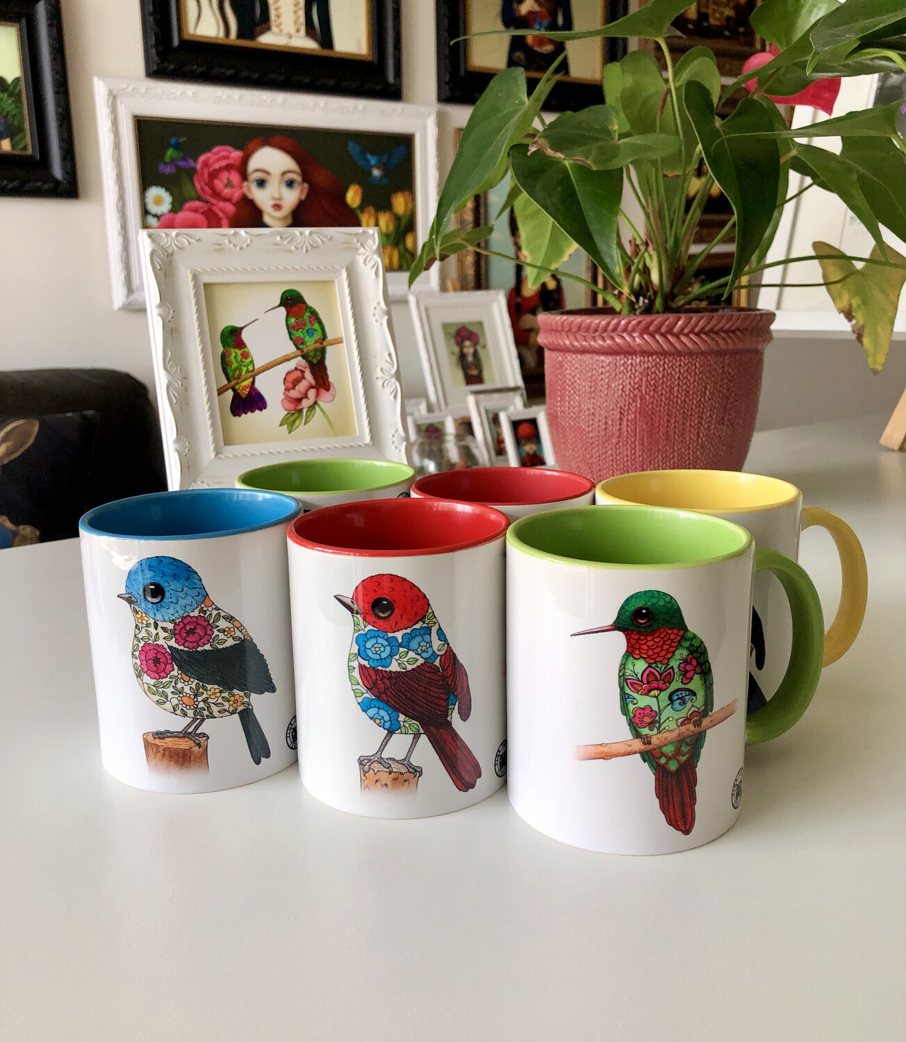 SET DE 6 MUGS &quot;FLOWERY BIRDS&quot;