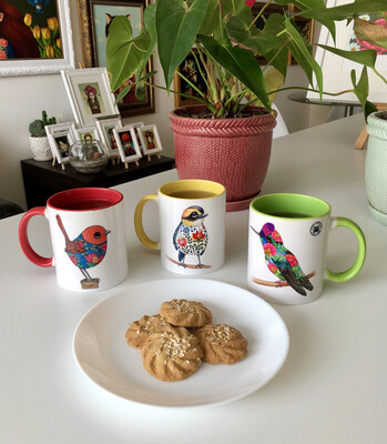 SET DE 6 MUGS "FLOWERY BIRDS"