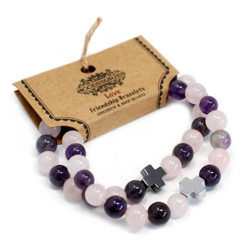 2 Pulsera con Piedras Preciosas-Amor-Amatista y Cuarzo rosa