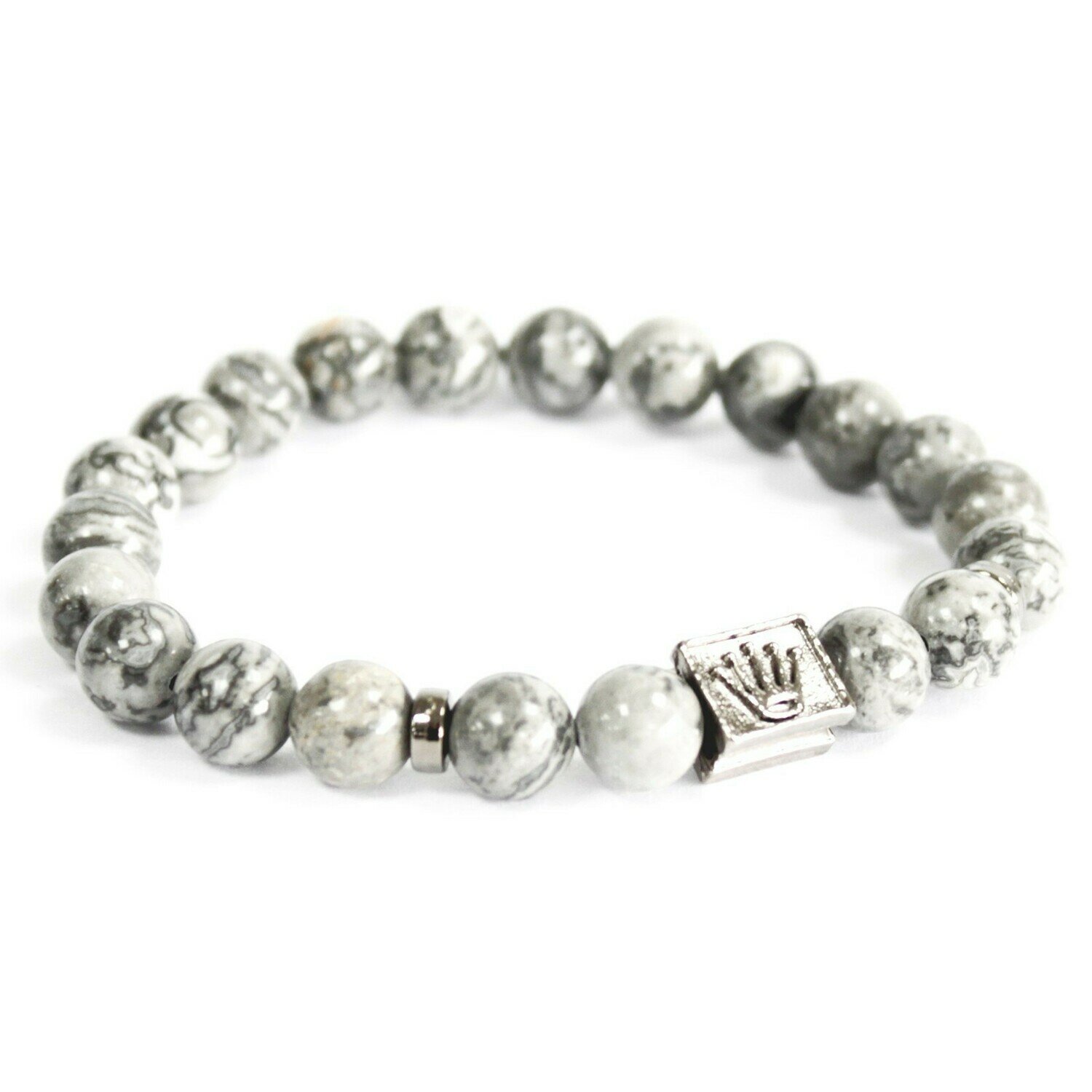Corona Lingotes / gris ágata - Pulsera de piedras preciosas