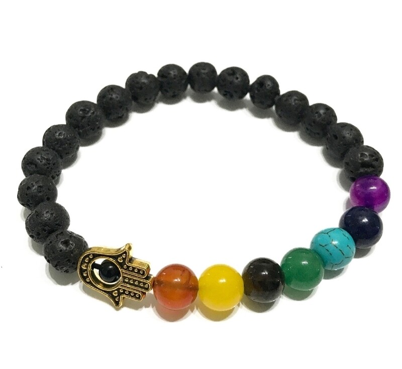 Pulsera de Piedra de Lava - Hamsa - Chakra