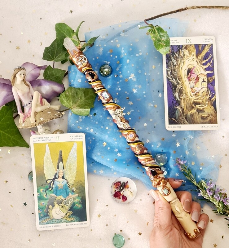 Varita wicca (punta+totem) Hadas Protección +Sanación