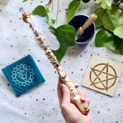 Varita Wicca (1 punta +totem) Sanacion + Elevar frecuencia