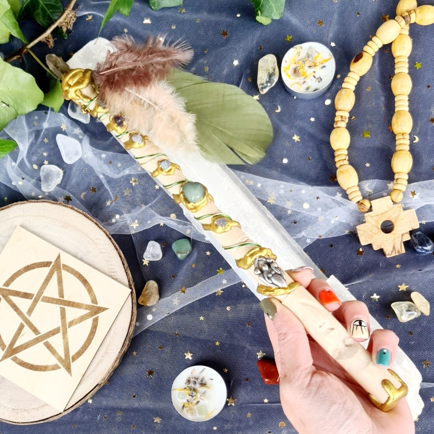 Varita Wicca (Punta +totem) Sanacion y Calma
