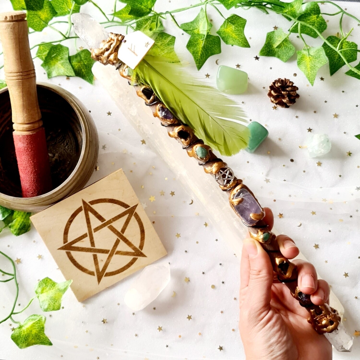 Varita Wicca (2 puntas) Runa Fehu
