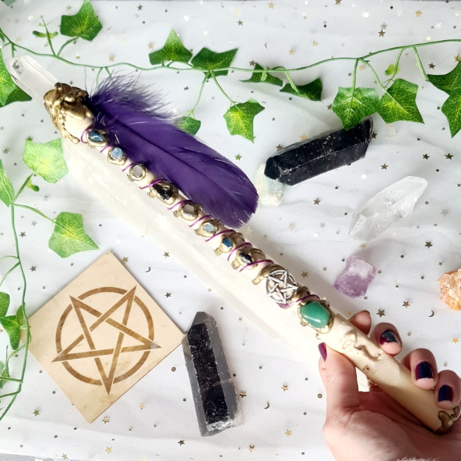 Varita Wicca ( 1punta + Totem) Protección &Limpieza