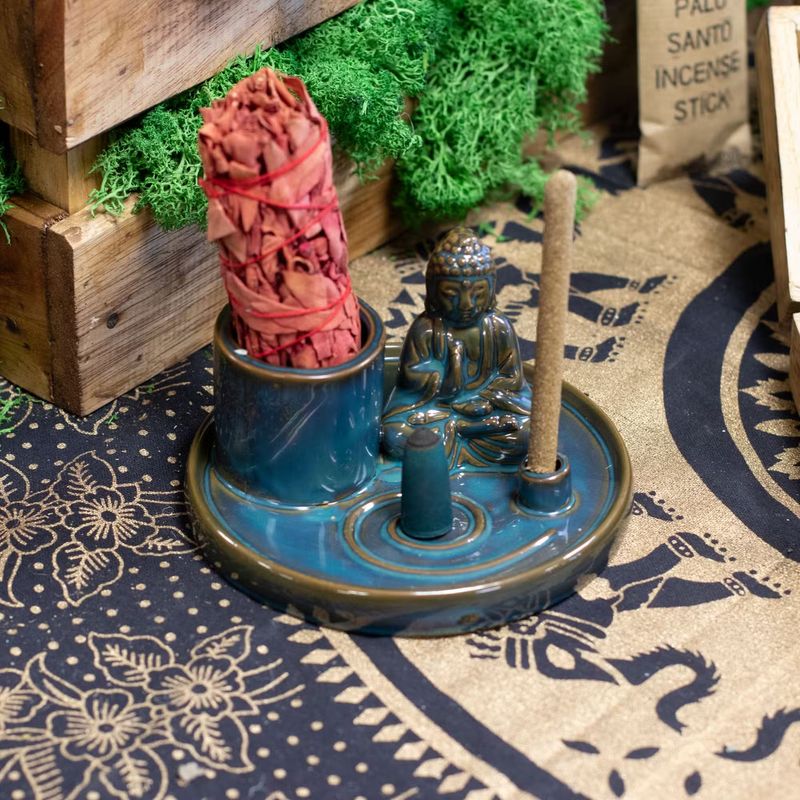 Plato de incienso de Buda de uso múltiple - cerámica azul