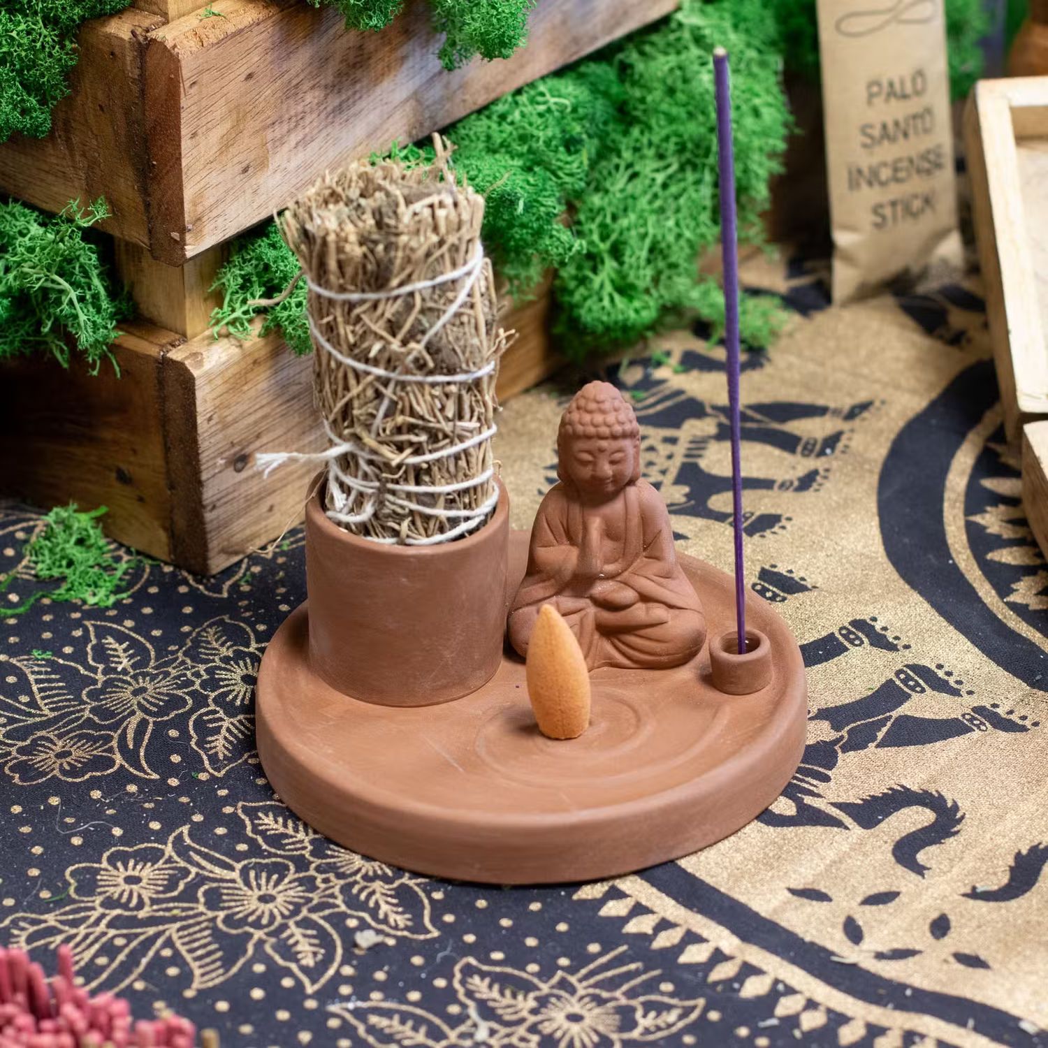 Plato de incienso de Buda multiuso - Estilo terracota natural