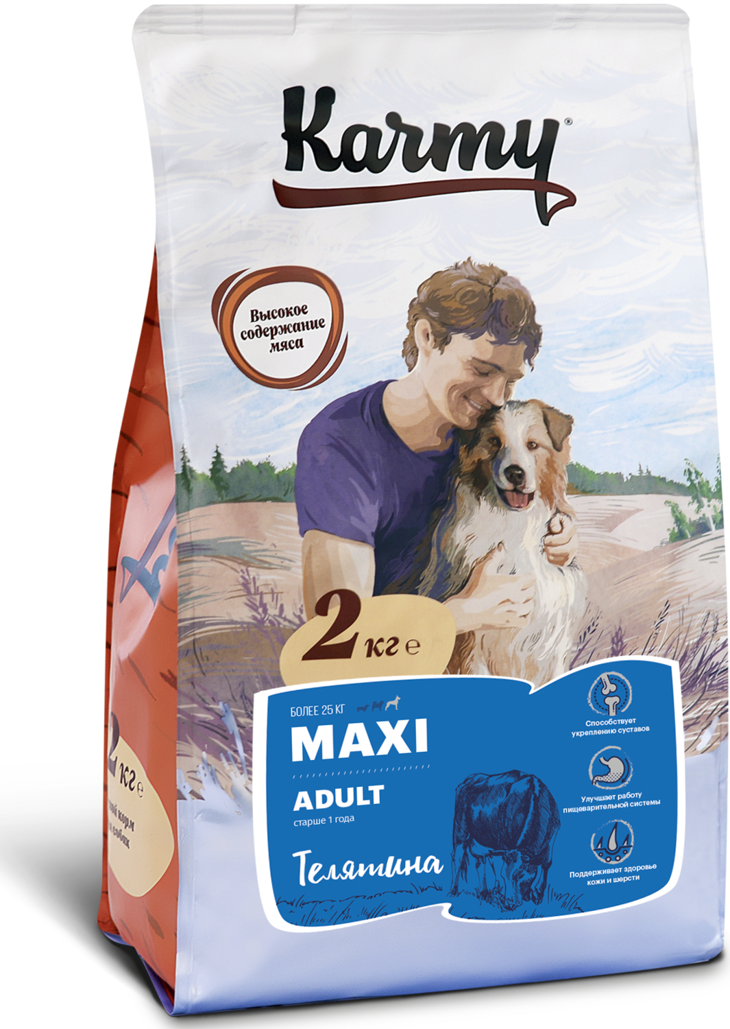 Karmy ​Maxi Adult- сухой корм для собак крупных пород старше 1 года, Телятина.