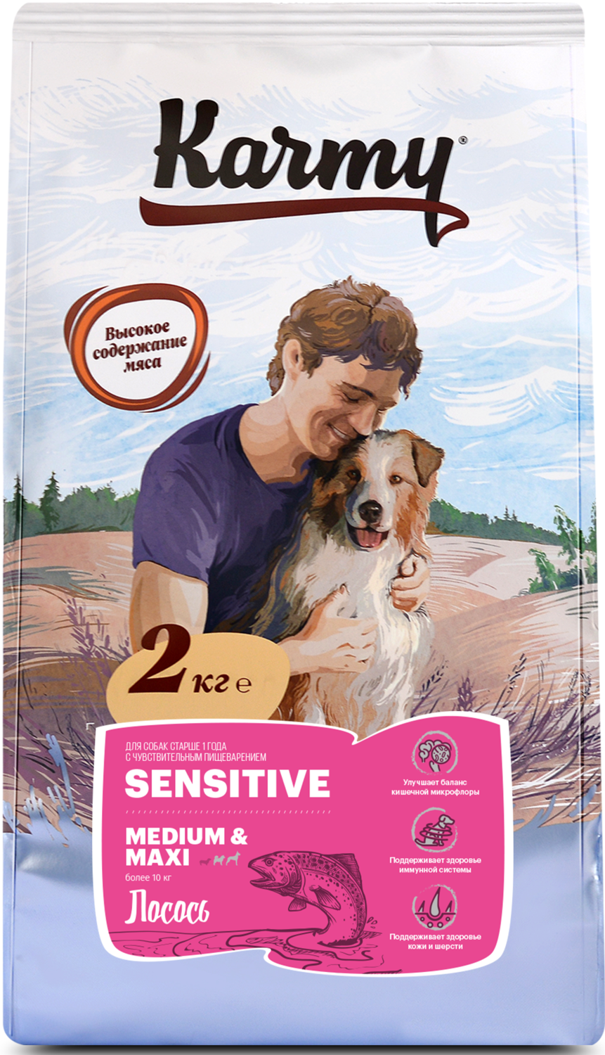 ​Karmy Sensitive сухой корм для средних и крупных собак с чувствительным пищеварением.