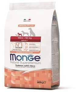 Сухой корм Monge Dog Speciality Line Monoprotein Mini, для взрослых собак мелких пород, из лосося с рисом. Фасовки по 2,5 и 7,5 кг