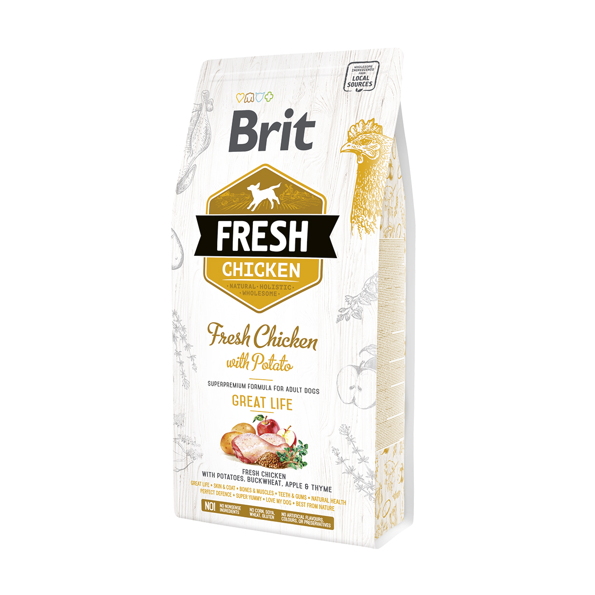 Brit Fresh Chicken With Potato Adult Great Life со свежей курицей и картофелем для взрослых собак. Фасовки по 2,5 и 12кг.