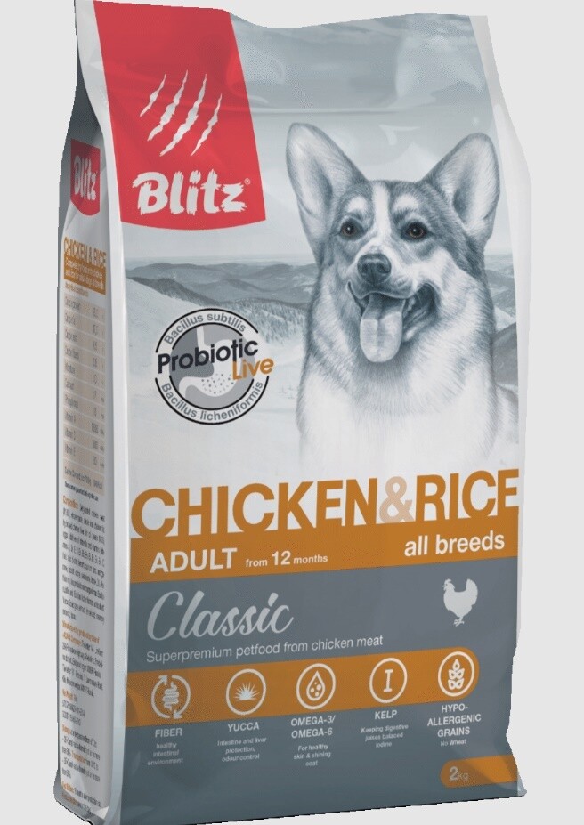 Blitz Classic с курицей и рисом сухой корм для собак всех пород