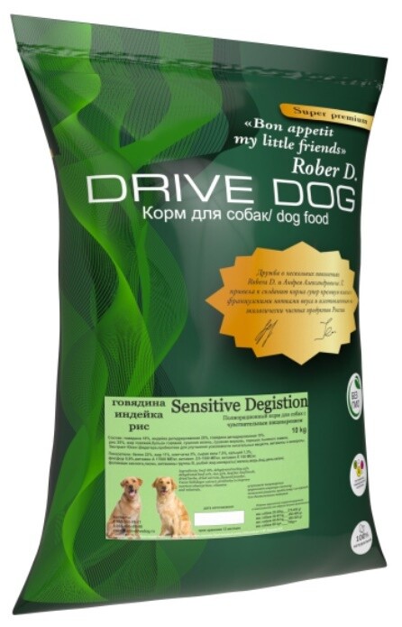 Корм DriveDog для собак с чувствительным пищеварением говядина, индейка, рис