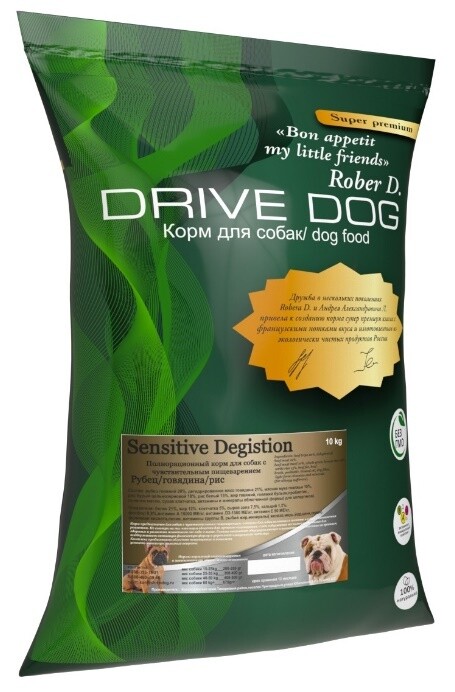 Корм DriveDog для собак с чувствительным пищеварением рубец, говядина, рис