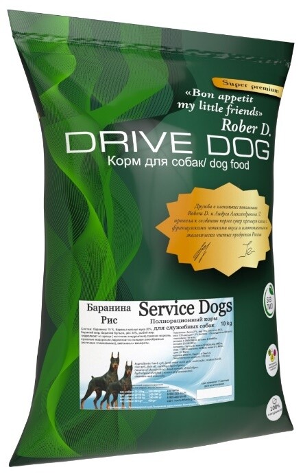 Корм DriveDog для служебных собак баранина, рис