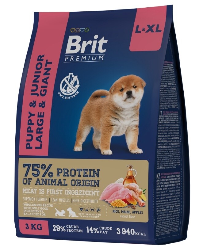 Brit Premium Dog Puppy and Junior Large and Giant с курицей для щенков и молодых собак крупных и гигантских пород