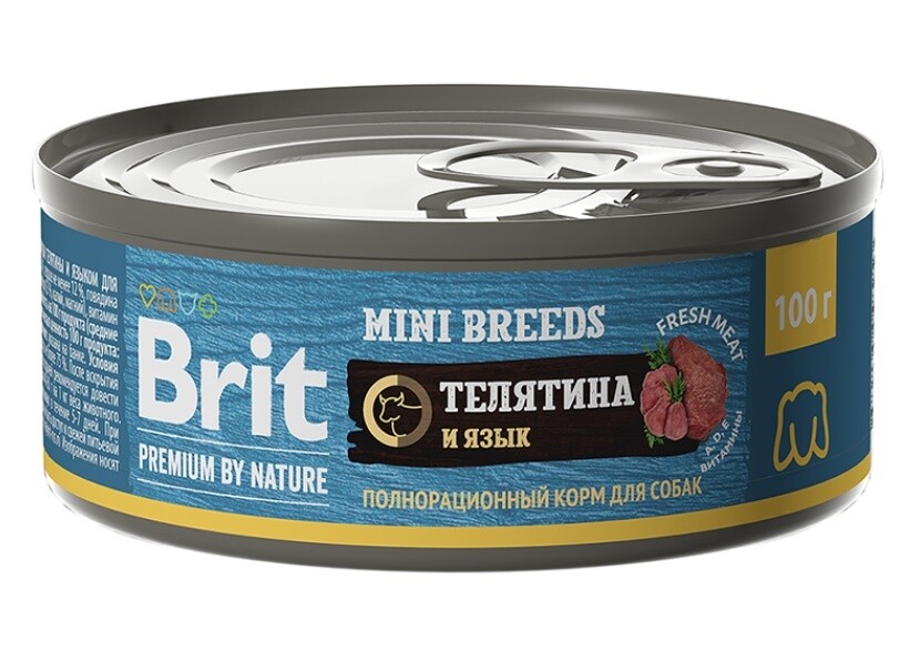 Brit Premium By Nature консервы с телятиной и языком для взрослых собак мелких пород