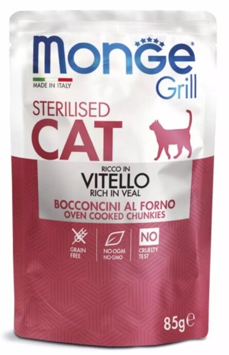 Влажный корм для стерилизованных кошек Monge Grill Sterilised итальянская телятина