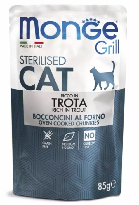 Влажный корм для кошек Monge Grill Sterilised для стерилизованных, итальянская форель