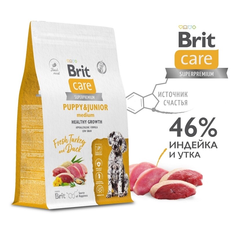 Brit Care Superpremium для щенков средних пород собак с индейкой и уткой