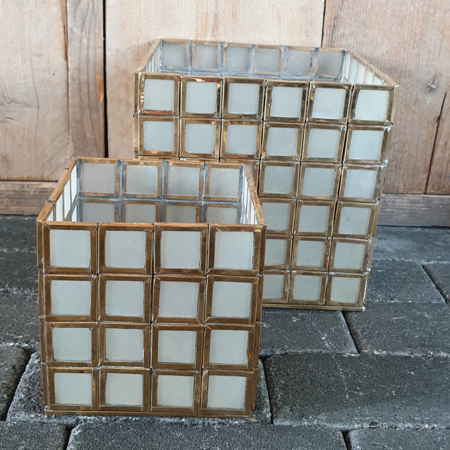 Windlicht Kubus goud melkglas