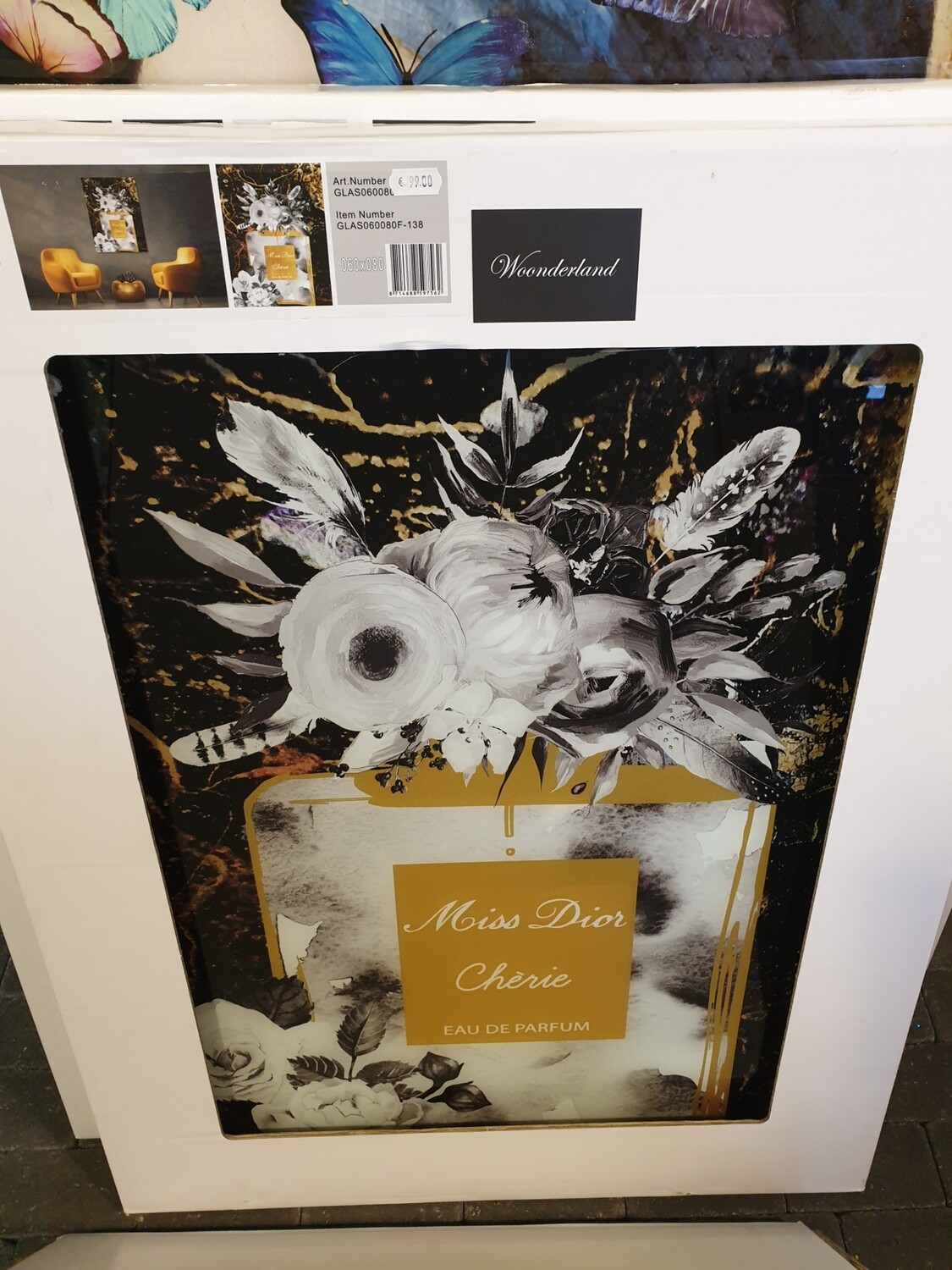 Glasschilderij Miss Dior cherie 60x80cm