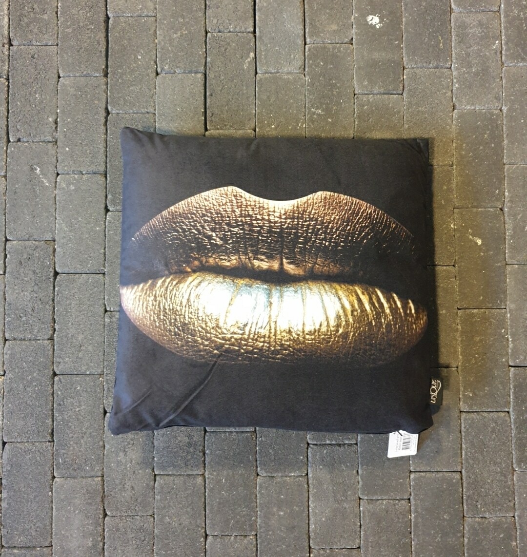 Kussen Lips gold 45x45cm