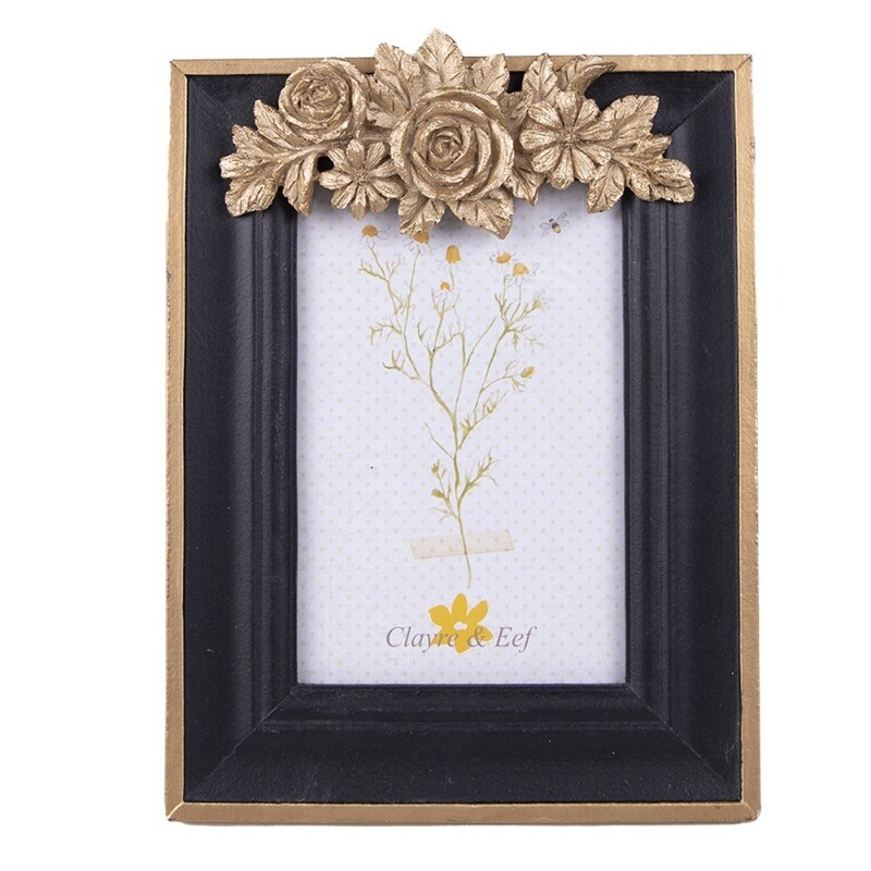 fotolijstje zwart gouden bloemen M 10x15cm