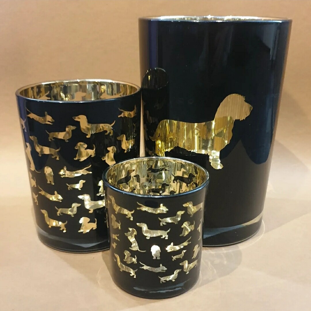 Theelichthouder Teckel zwart/goud