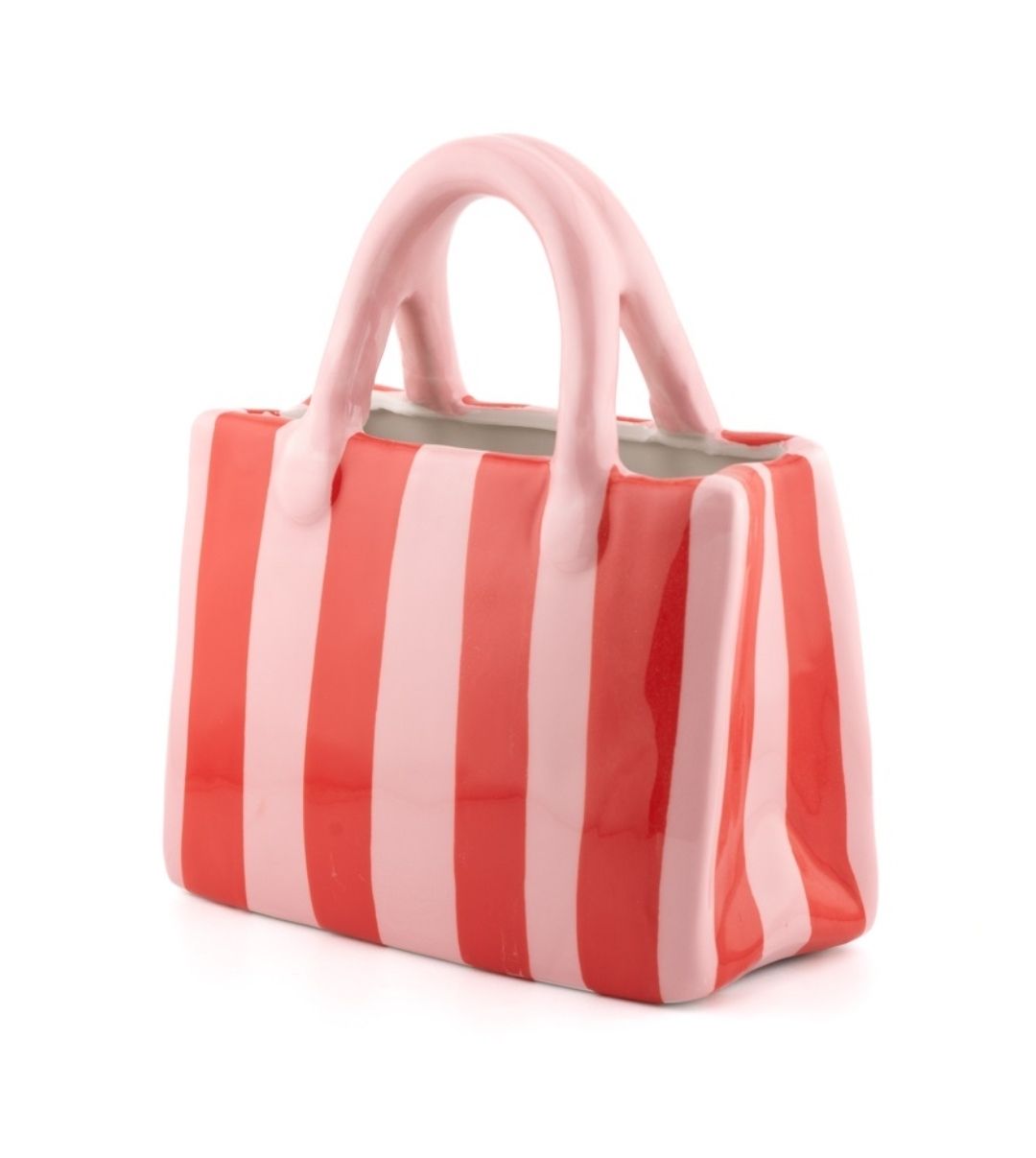 Vaas Tas roze gestreept 16,4x14,2cm