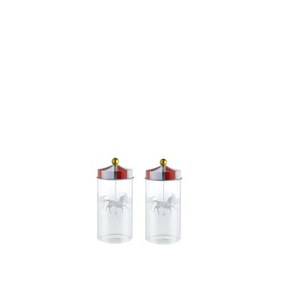 ALESSI 'circus' set/2 kruidenbewaardoosjes 14cl