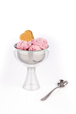 ALESSI 'big love' ijsschaal en ijslepel RVS in plastic kelk transparant