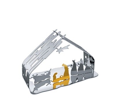 ALESSI 'bark crib' metalen kerststal RVS blinkend