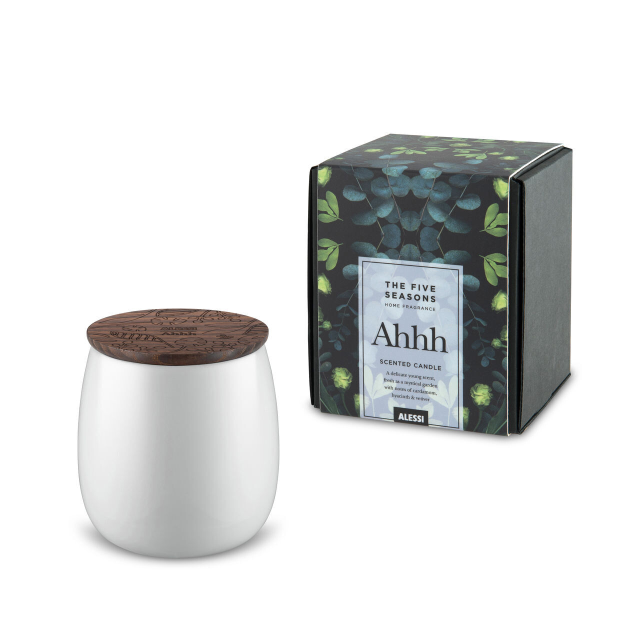 ALESSI 'ahhh' geurkaars in porseleinen pot met houten deksel