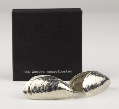 ANOVI zeeuws mosselbestek set/2 mosselschelpen tin