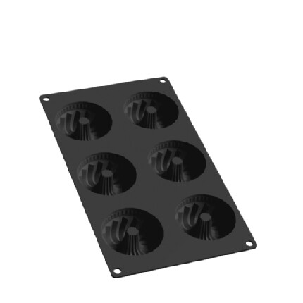 LEKUE bakvorm voor 6 mini tulbandvormen 7,1cm x 3,5cm silicone zwart