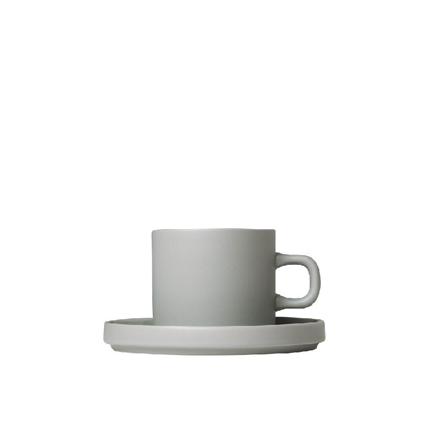 BLOMUS 'pilar' set/2 koffietassen met onderschotels mirage grey