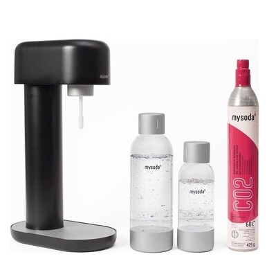 MY SODA 'ruby' sodamaker aluminium zwart met fles 0,5L + 1,0L