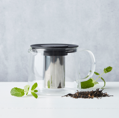 POINT-VIRGULE glazen theepot 1,0L met rvs infuser en zwart deksel