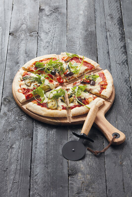 POINT-VIRGULE set pizza serveerplank in acaciahout met pizzasnijder