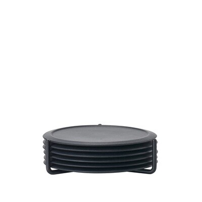 ZONE 'coaster' set/6 silicone glasonderleggers in houder zwart