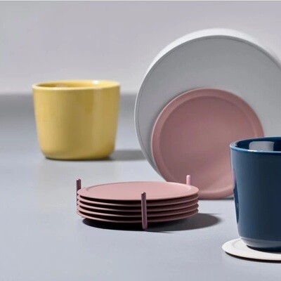 ZONE 'coaster' set/6 silicone glasonderleggers in houder bordeaux