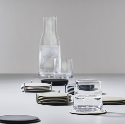 ZONE 'coaster' set/6 silicone glasonderleggers in houder grijs
