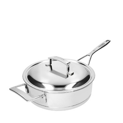 DEMEYERE 'silver 7' lage sauteerpan met steel en dubbelwandig deksel 24cm / 2,8L
