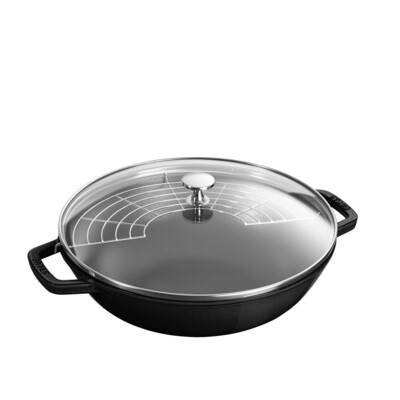 STAUB 'specialities' gietijzeren wok met glazen deksel 30cm mat zwart  PROMO 199,00 -20%
