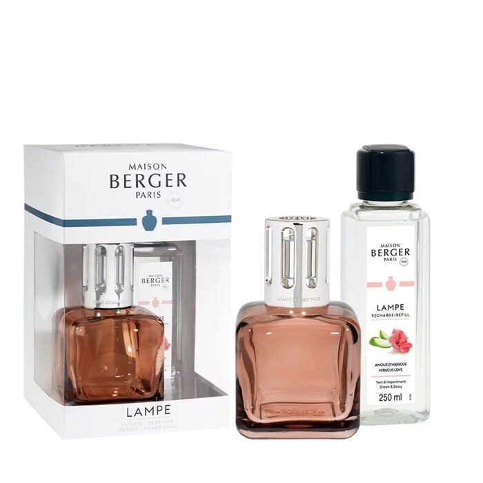 MAISON BERGER 'glacon rose' geurlamp amberroze met gratis geurflacon 250ml amour d'hibiscus