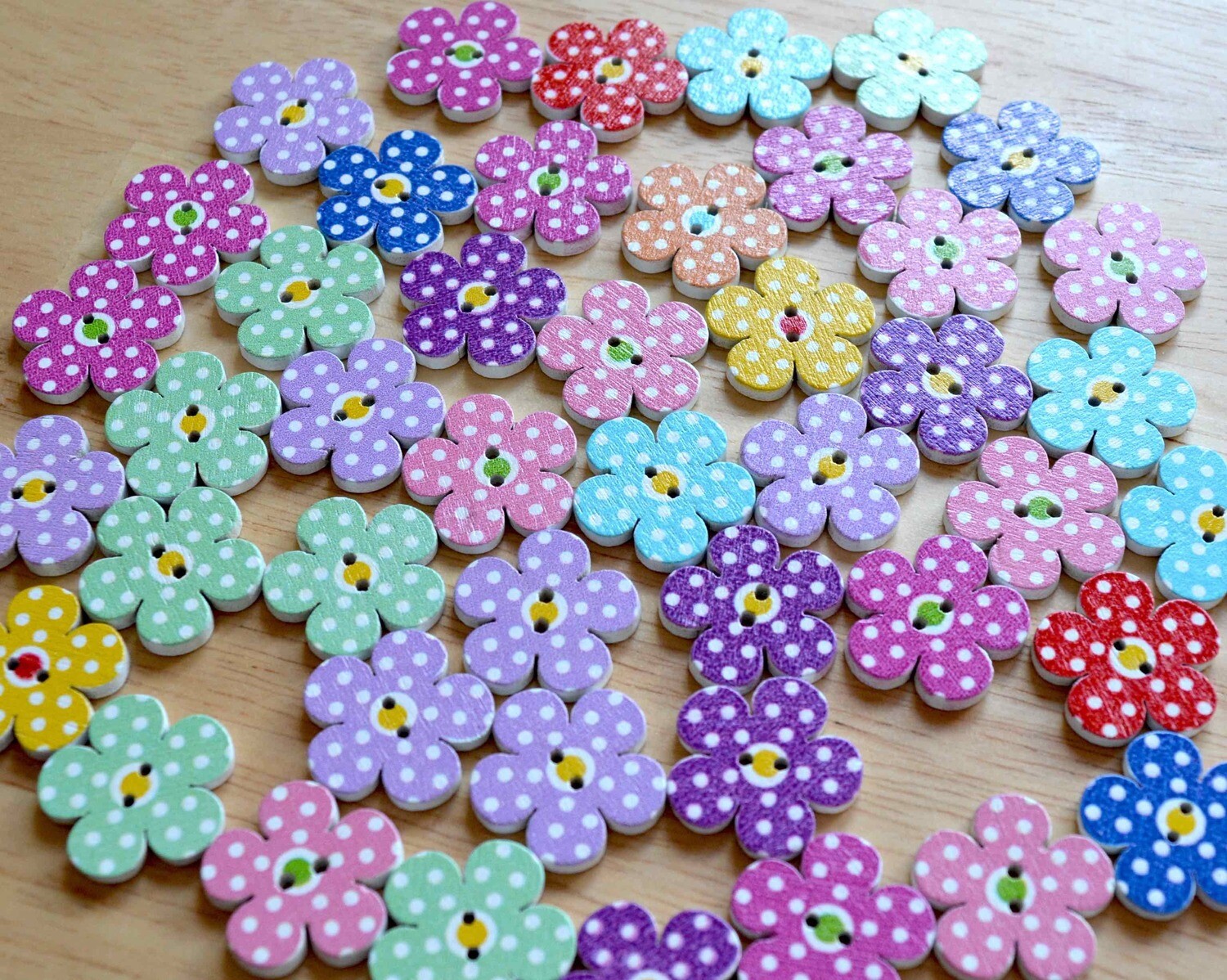 Wooden button - dotted flower #14